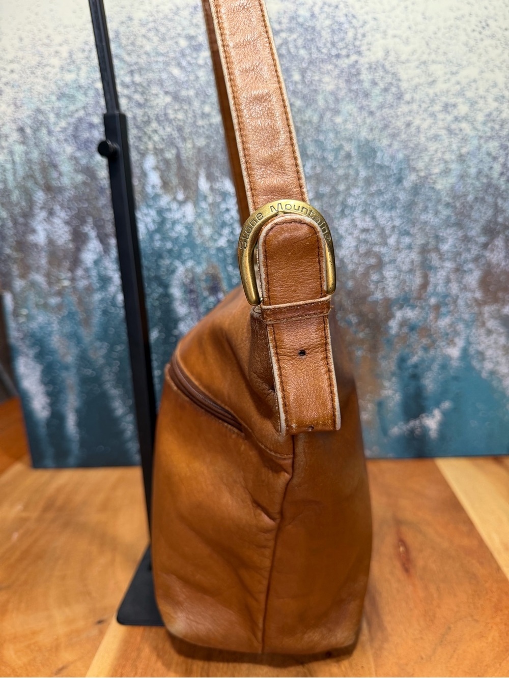 Boho Stone Mountain Vintage Y2K Distressed Tan Leather Bag - Picture 7 of 16